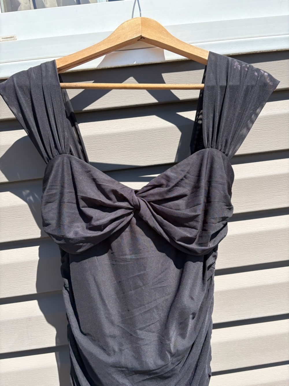 Hello Molly Black Ruched Midi Dress with Twist Bodice. 
Perfect Stunning Fit.